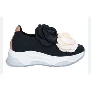Loretta Pettinari Black and Cream Floral Appliqué Sneakers